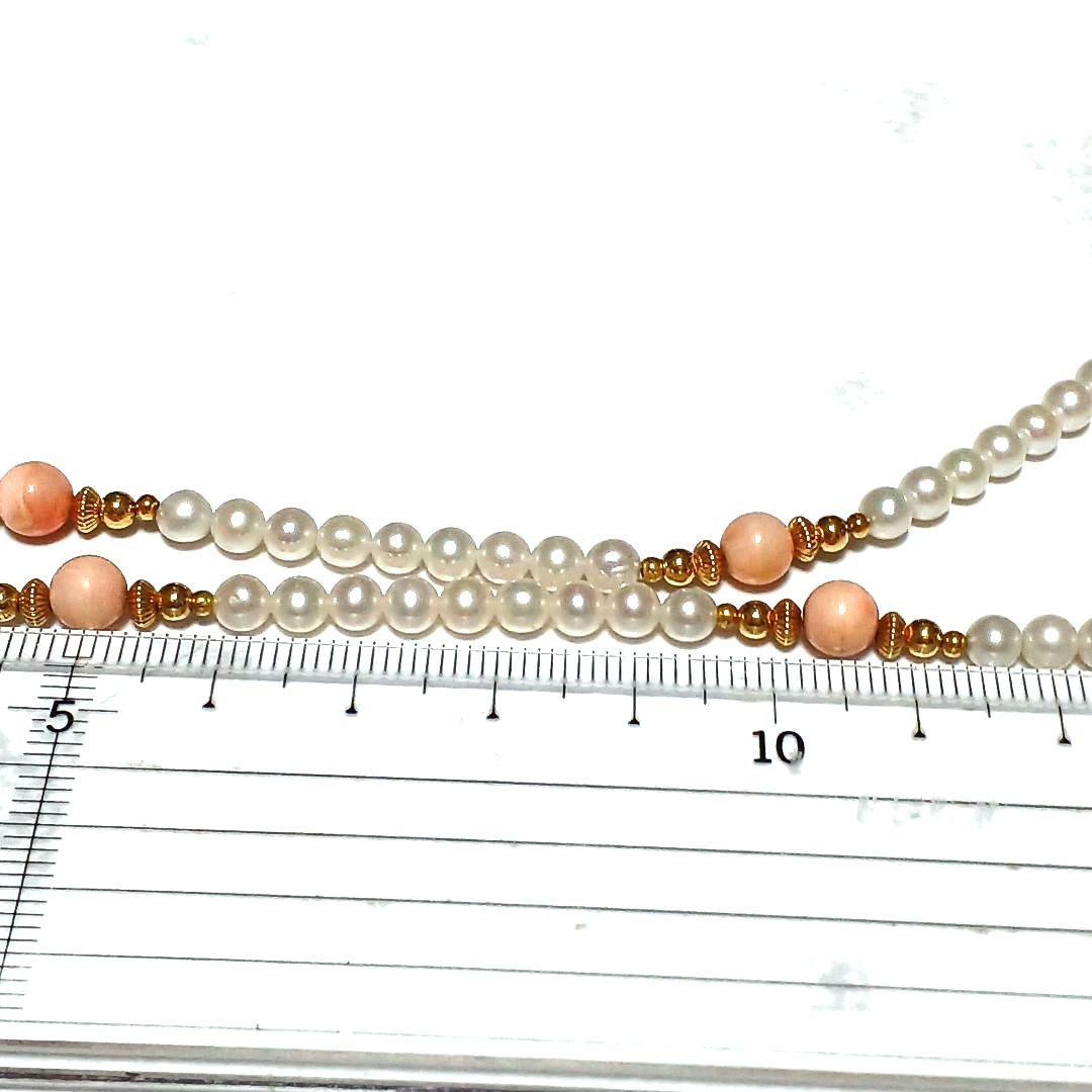 値下げ不可　あこや真珠　ベビーパール　珊瑚　リボン　ネックレス　シルバー