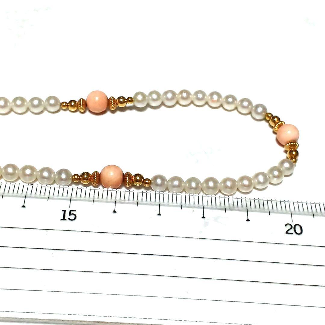 値下げ不可　あこや真珠　ベビーパール　珊瑚　リボン　ネックレス　シルバー