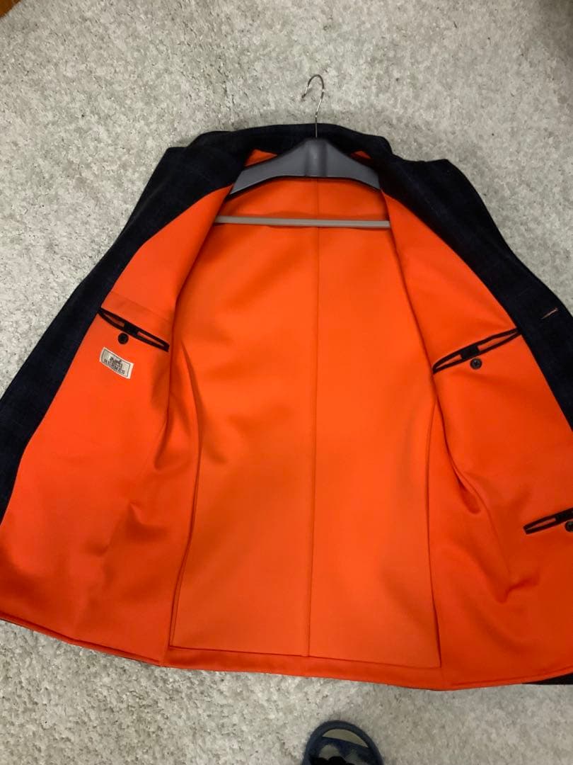 エルメス　ネイビー チェック柄 テーラードジャケット