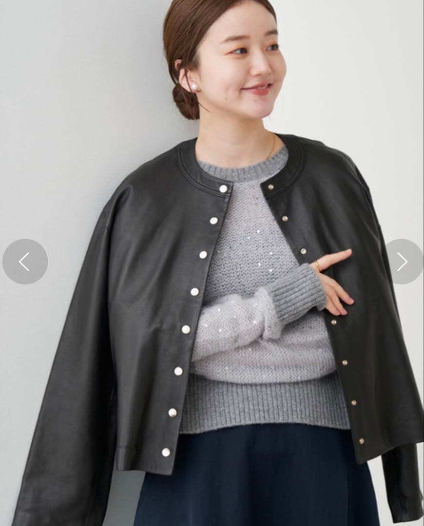 IENA シープクルーネックブルゾン　レザージャケット