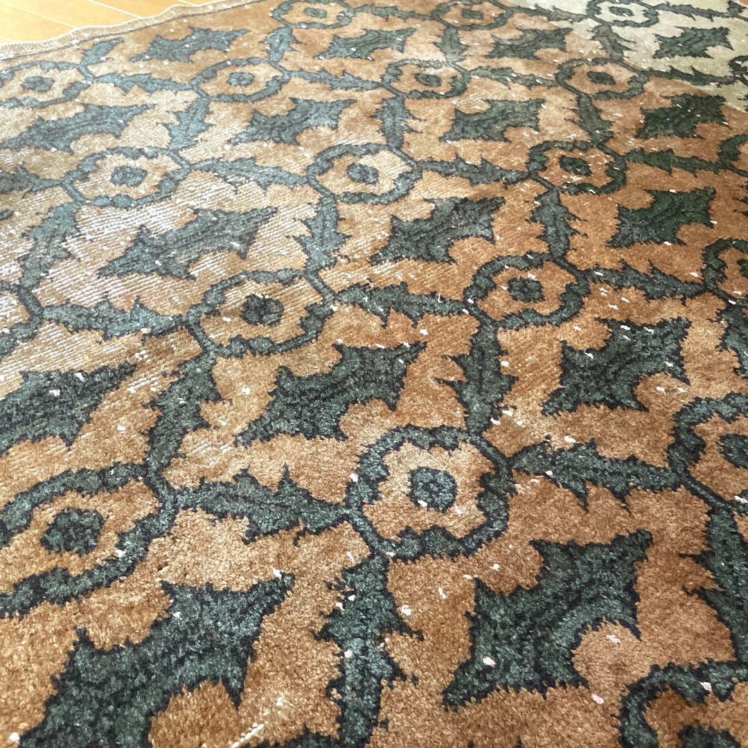 レア大判112×243 ボタニカル　ブラウン×グリーン　トルコヴィンテージラグ