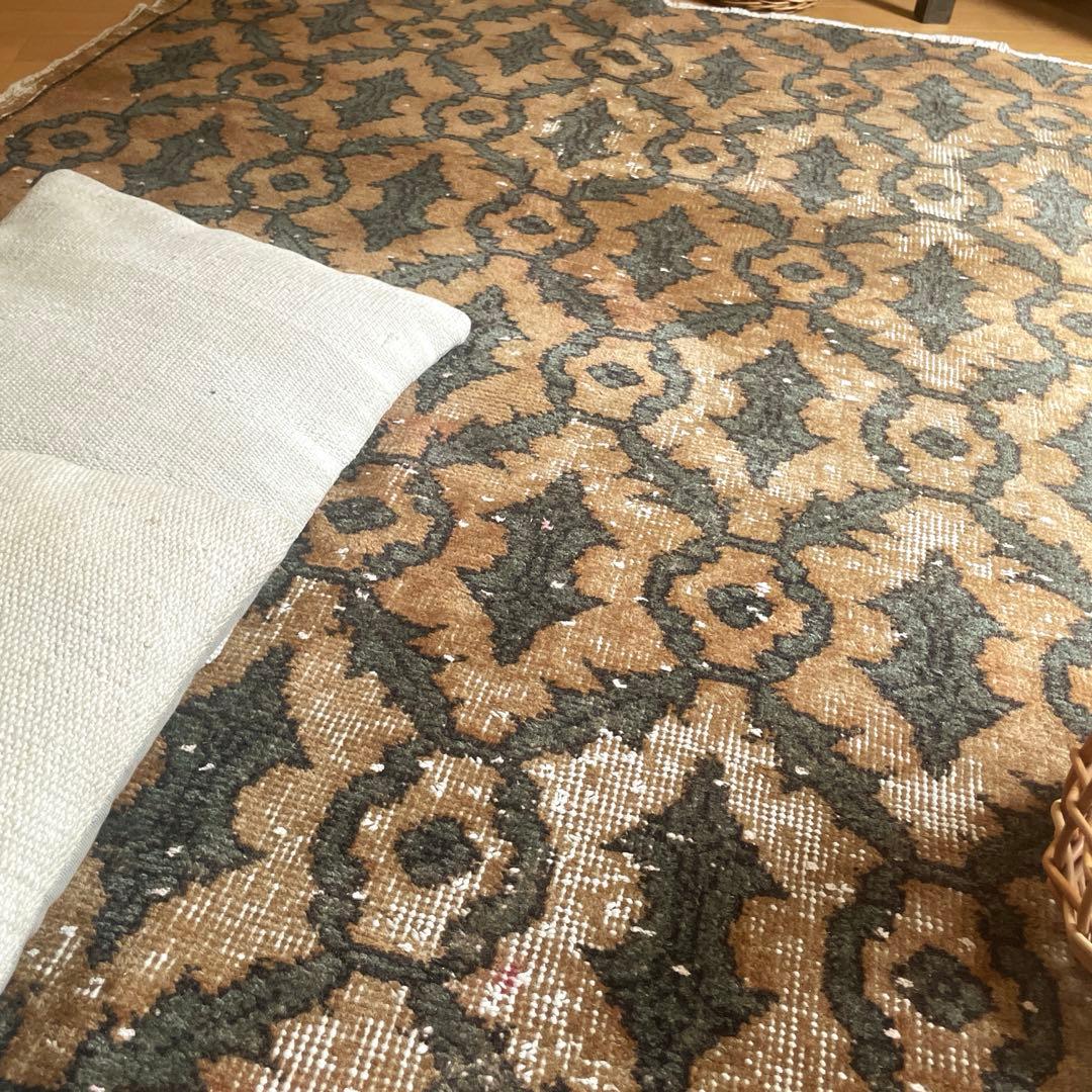 レア大判112×243 ボタニカル　ブラウン×グリーン　トルコヴィンテージラグ