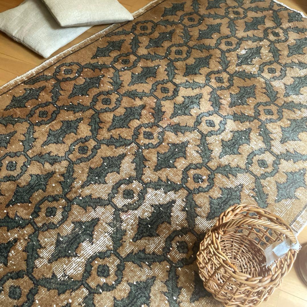 レア大判112×243 ボタニカル　ブラウン×グリーン　トルコヴィンテージラグ