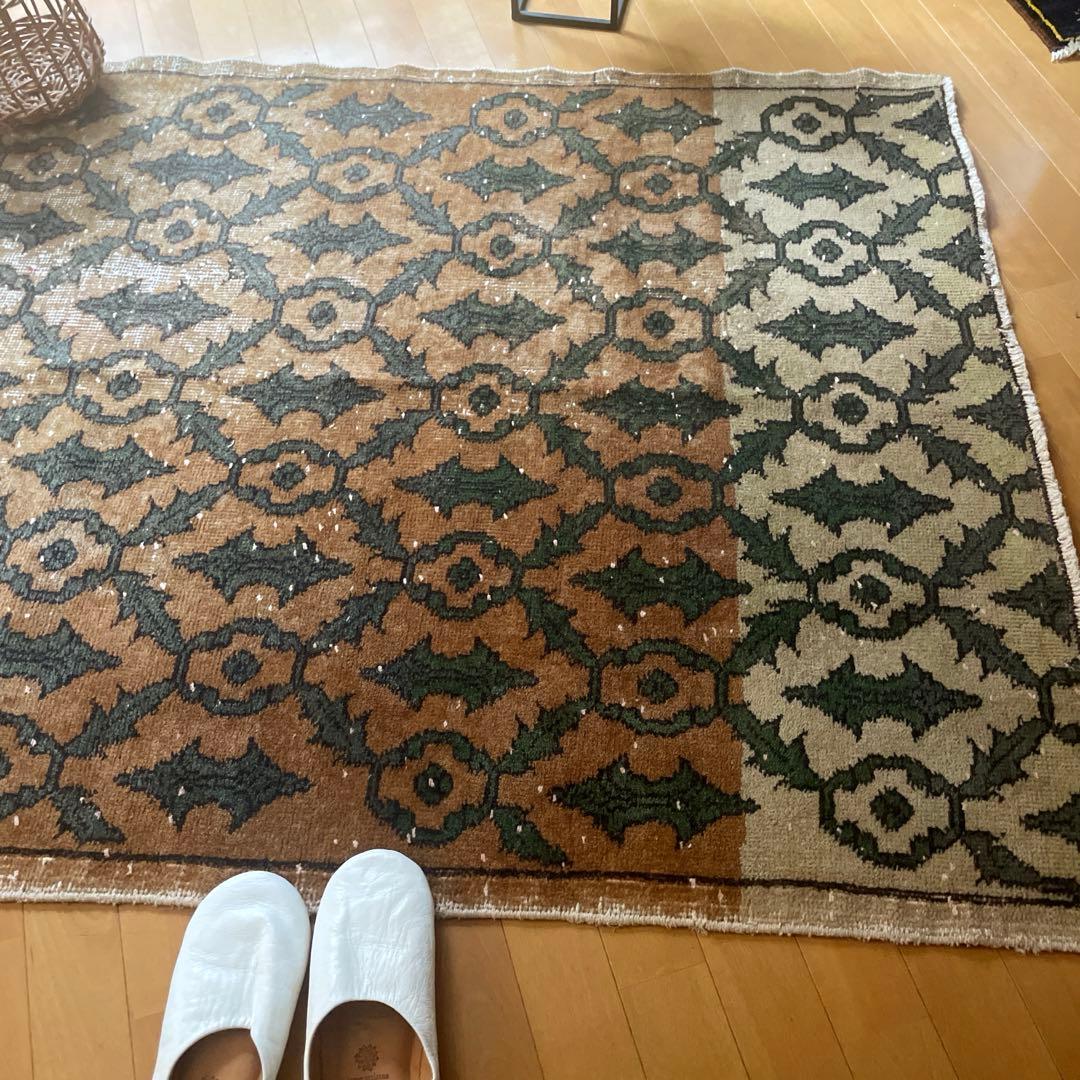レア大判112×243 ボタニカル　ブラウン×グリーン　トルコヴィンテージラグ