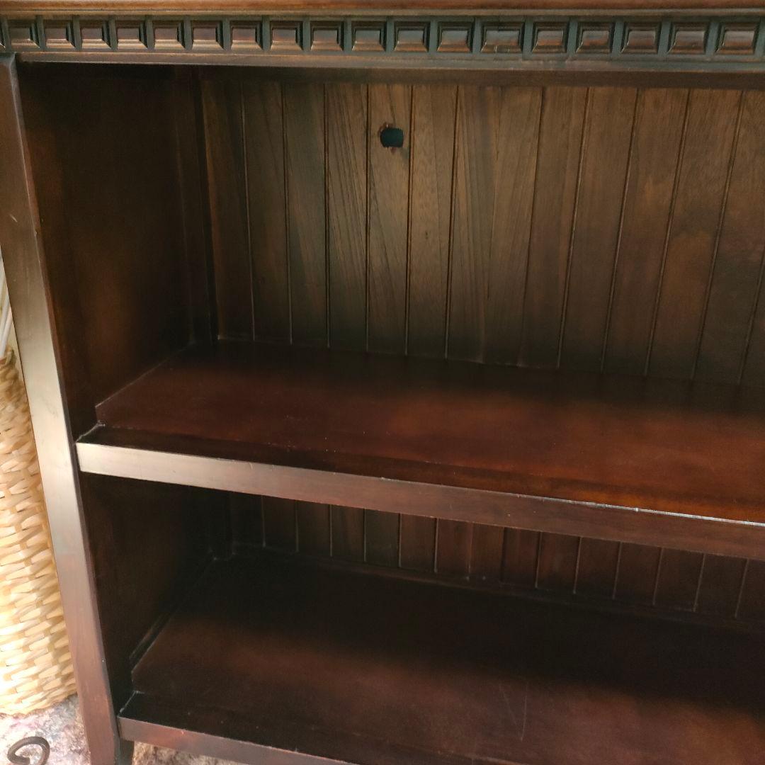 アジアン家具 木製 キャビネット 飾り棚 AVボード 彫刻 花模様 マホガニー色