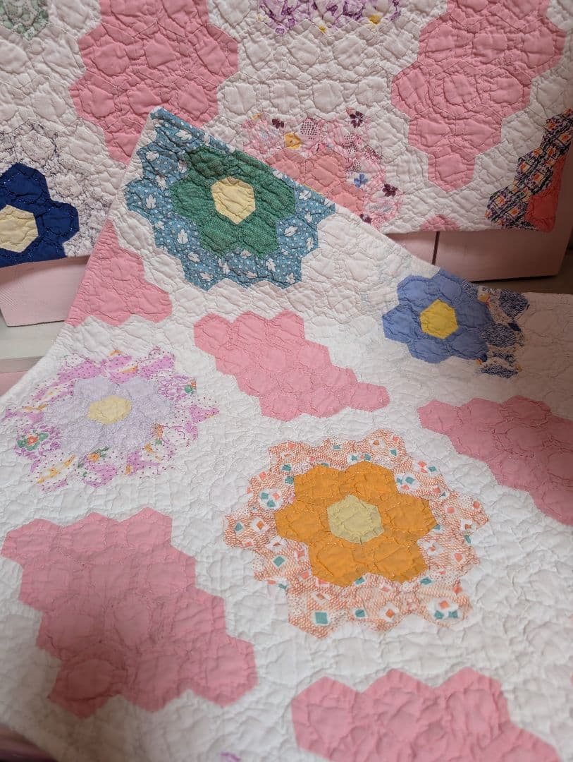 アンティークキルト☆マット＆クッションカバー