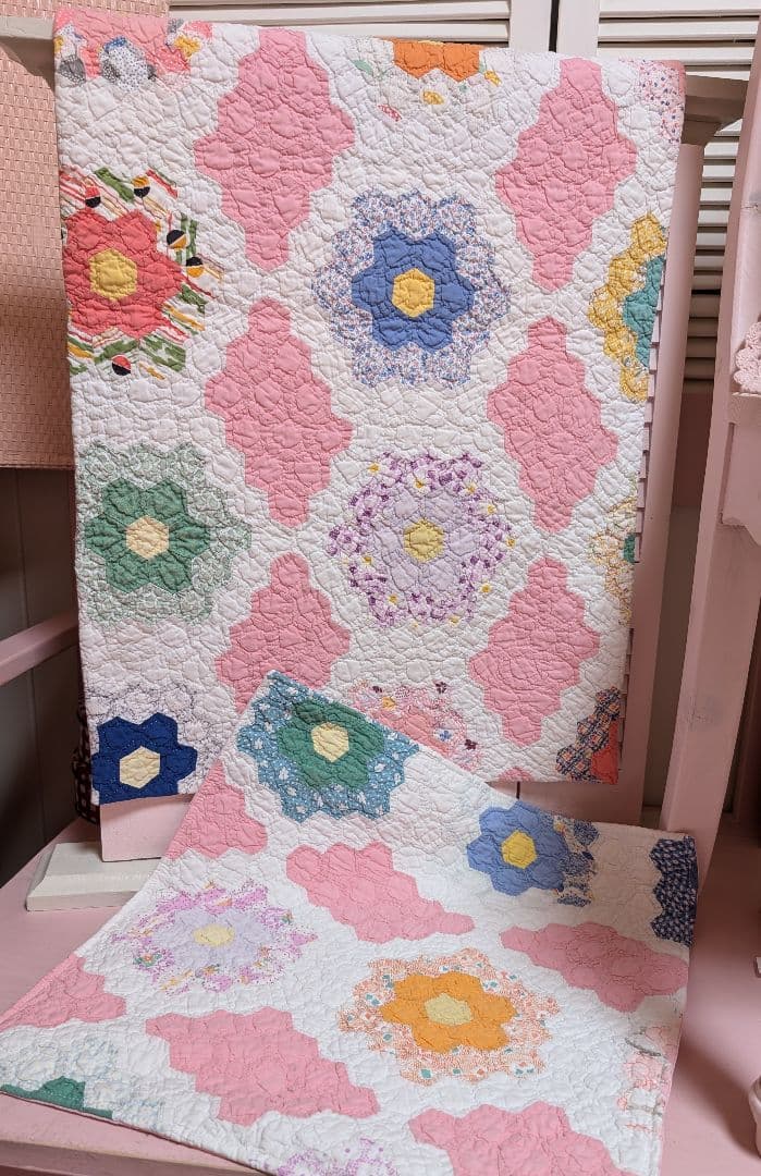 アンティークキルト☆マット＆クッションカバー