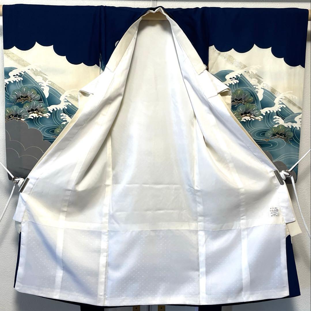 □男児用　正絹祝着　産着　お宮参り　龍虎柄　紺色地　襦袢付