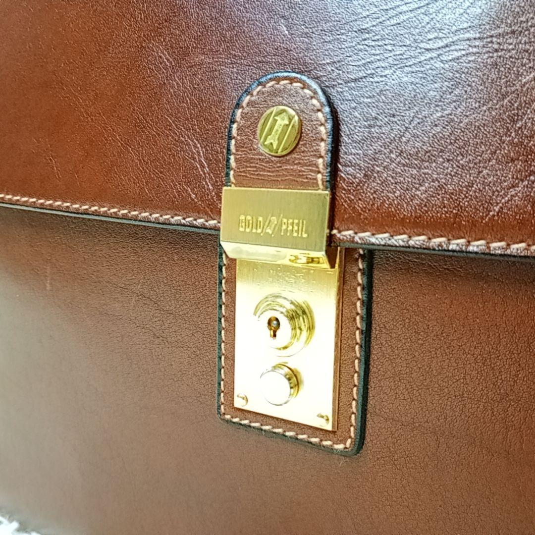 【美品】ゴールドファイル ブリーフケース オールレザー ブラウン ビジネスバッグ