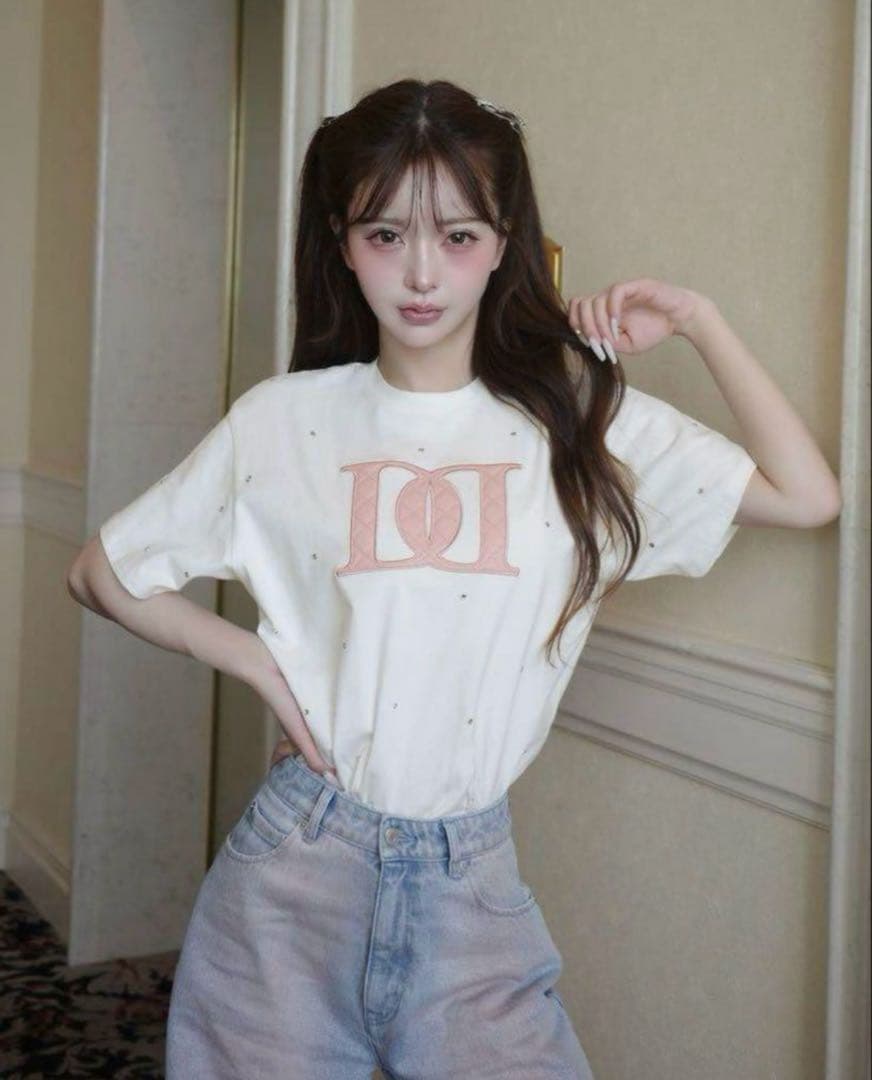 Darich　キルティングアップリケビジューTシャツ　ホワイト　ダーリッチ