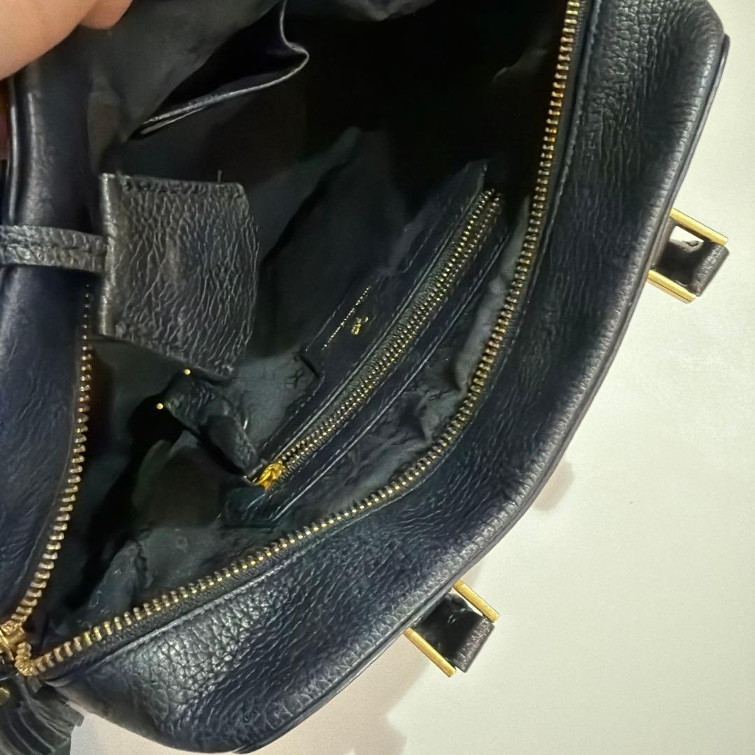 ロ*ェ様 アニヤハインドマーチ　ブラックレザー ハンドバッグ　カーカー