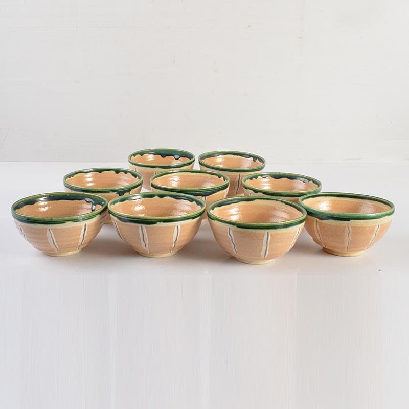 茶道具　桃山窯　林英二造　赤織部　数茶碗　９客　共箱　V　6116C