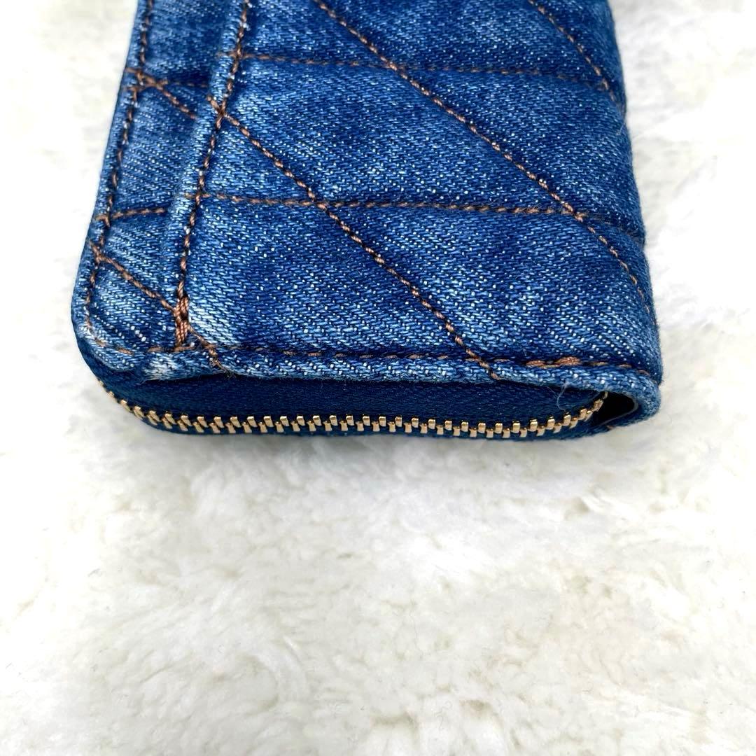 美品 コーチ ケース 財布 デニム ラウンドファスナー キルティング