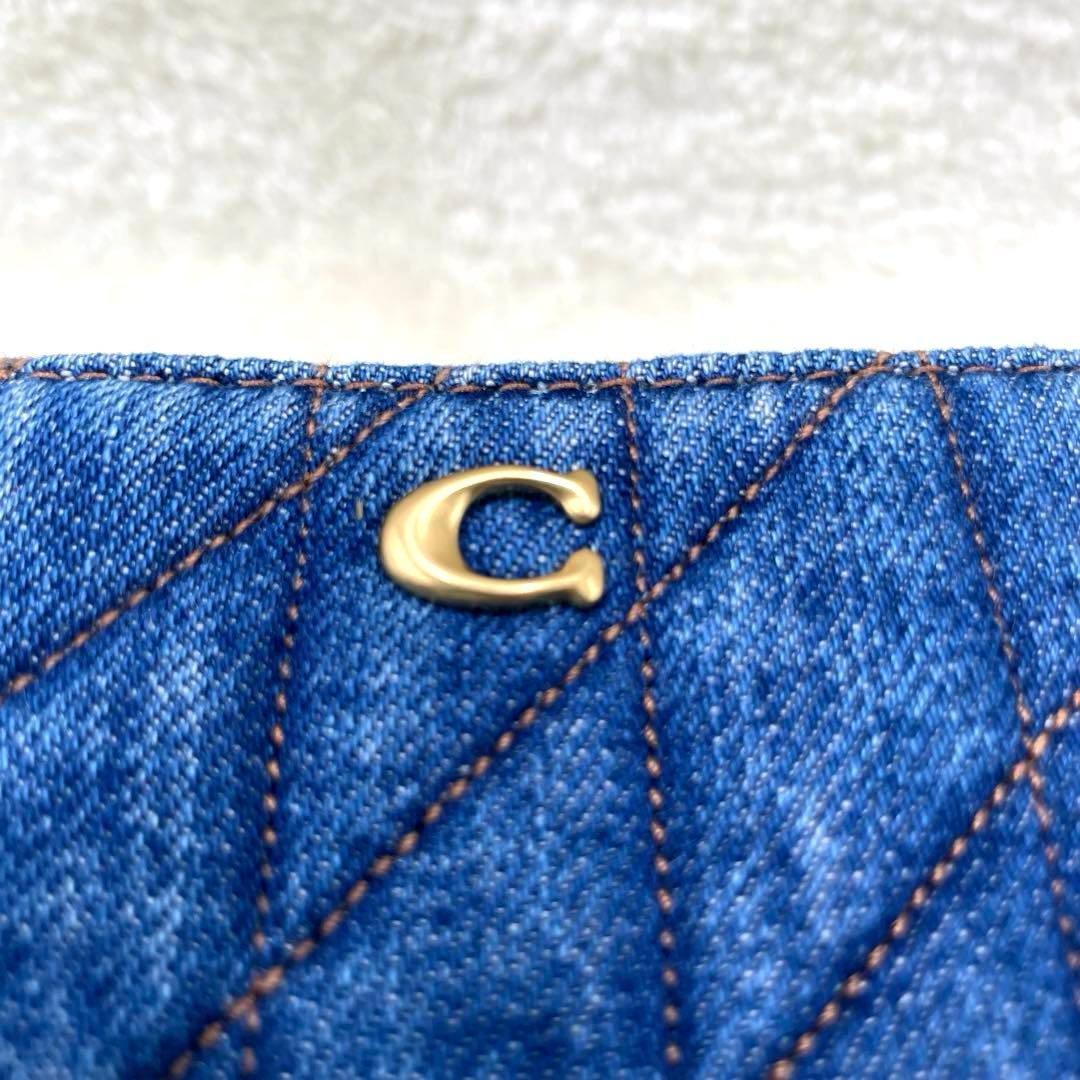 美品 コーチ ケース 財布 デニム ラウンドファスナー キルティング