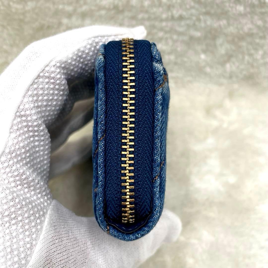 美品 コーチ ケース 財布 デニム ラウンドファスナー キルティング