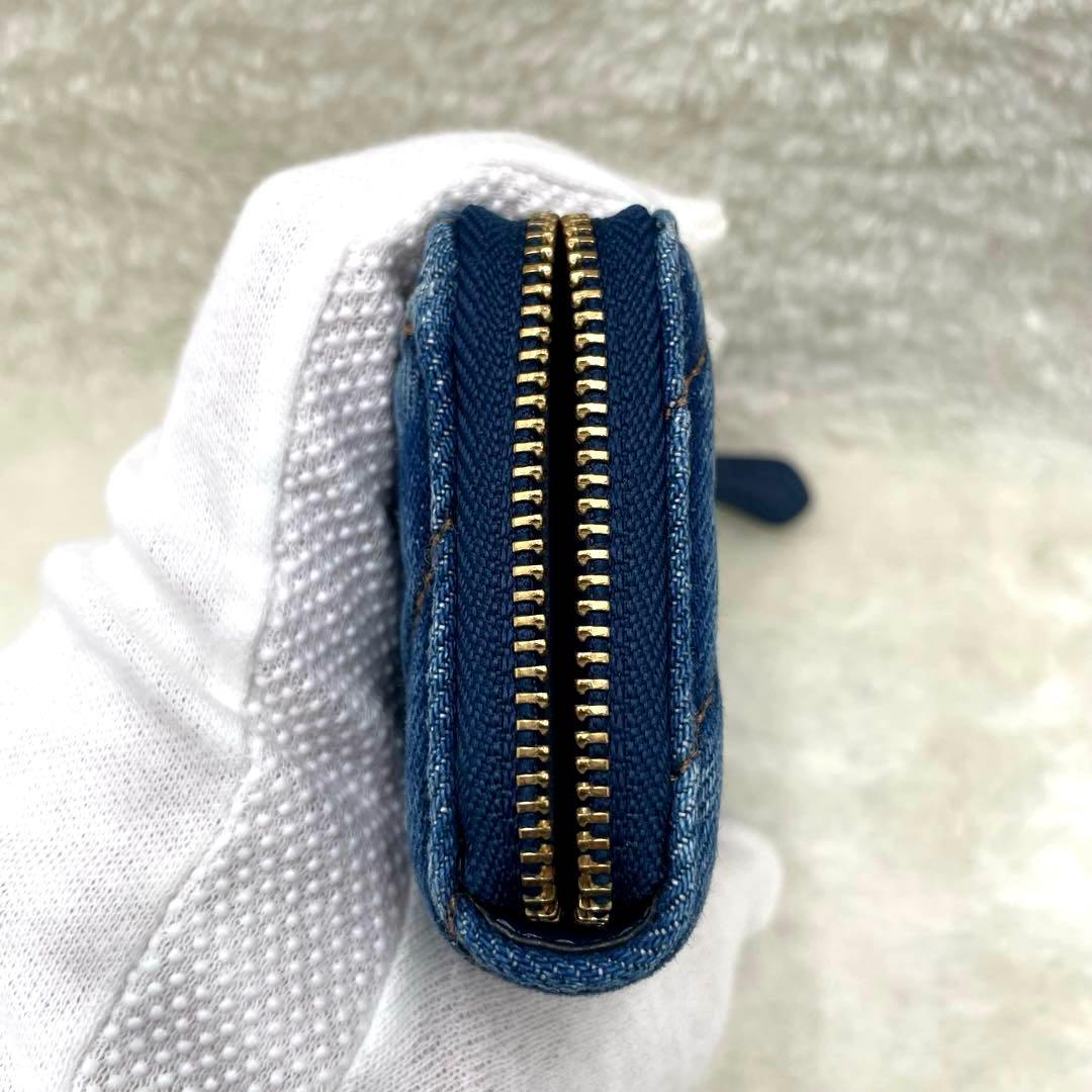 美品 コーチ ケース 財布 デニム ラウンドファスナー キルティング