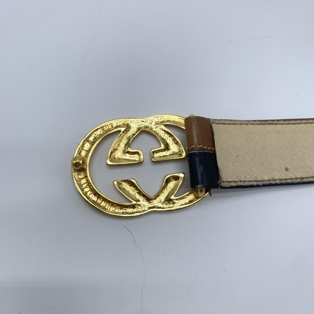 グッチ ベルト 本革 レザー バックル ゴールド金具 インターロッキングG