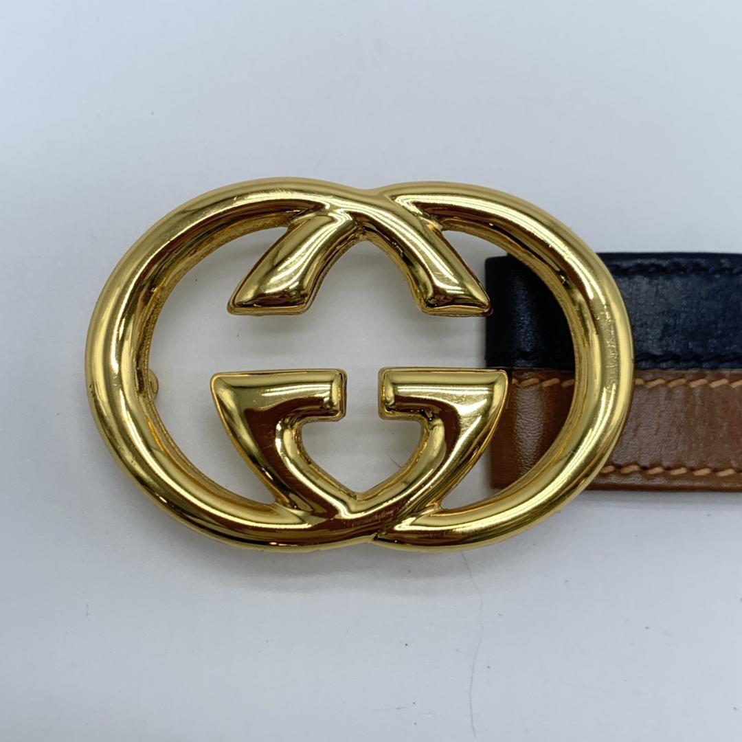 グッチ ベルト 本革 レザー バックル ゴールド金具 インターロッキングG