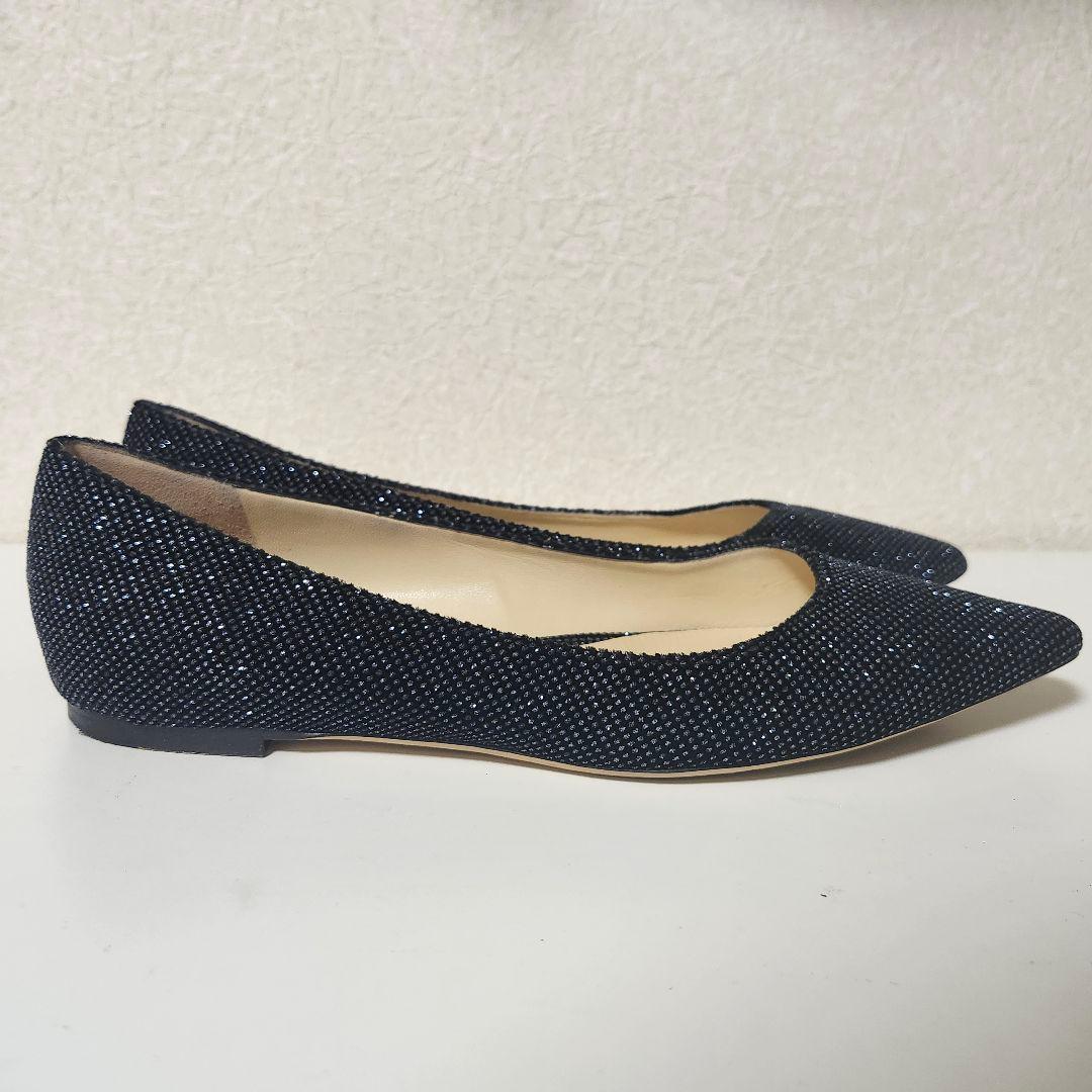 JIMMY CHOO ブラック グリッター フラットシューズ 39