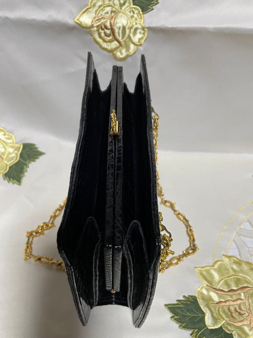 黒 クロコダイル風 パーティーバッグ