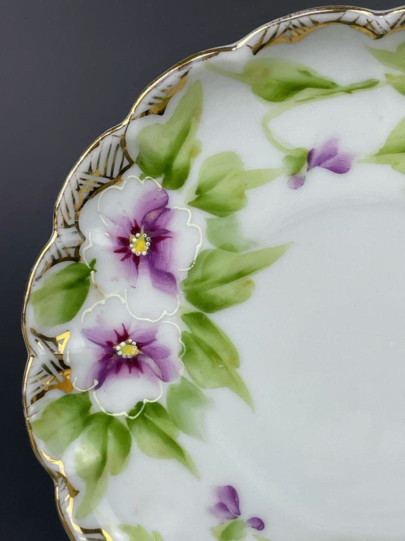 【美品】オールドノリタケ パンジー紋 ティーカップ２組 ビオラ 三つ脚 猫足