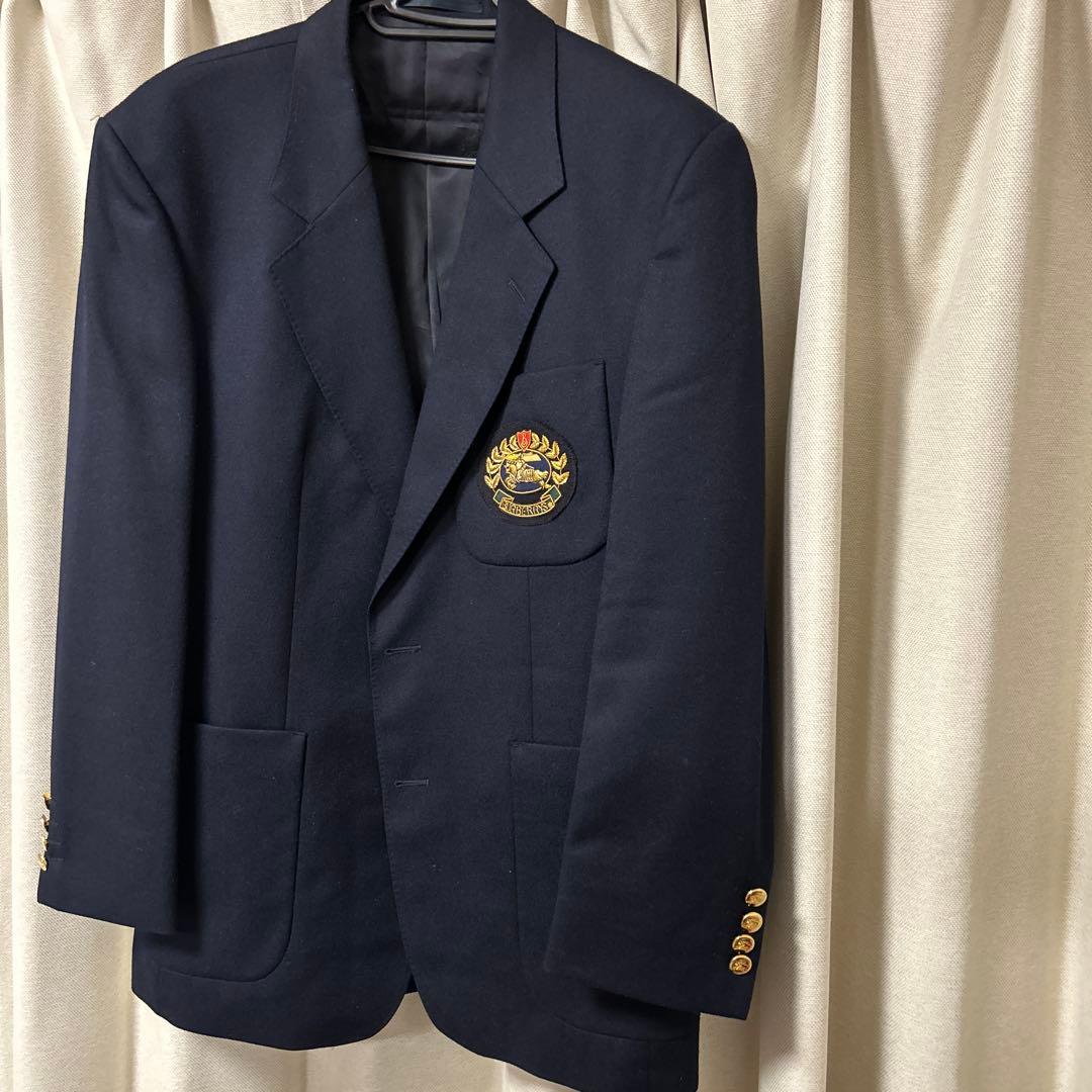90s Burberryテーラードジャケット　エンブレム刺繍　金ボタン　紺ブレ