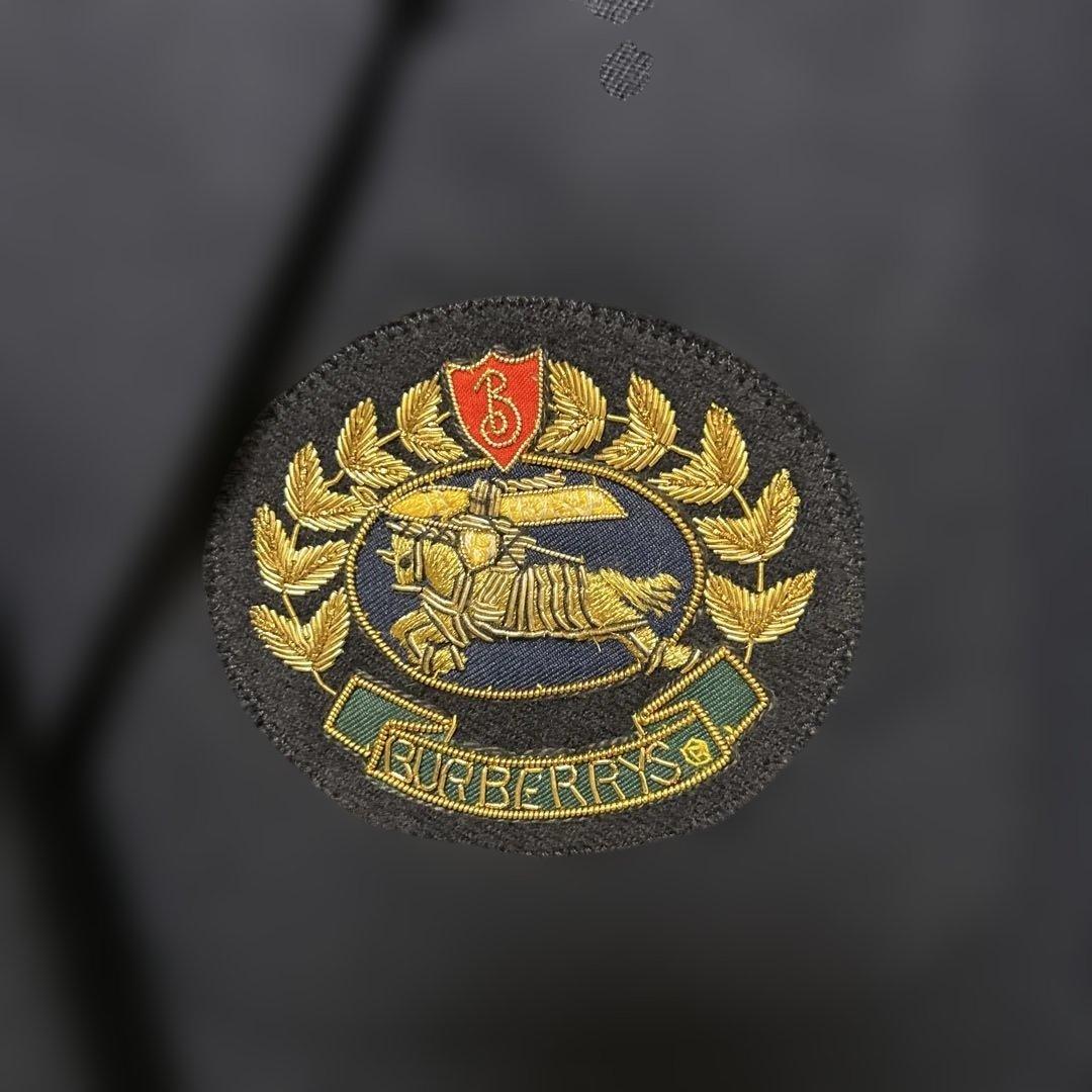 90s Burberryテーラードジャケット　エンブレム刺繍　金ボタン　紺ブレ