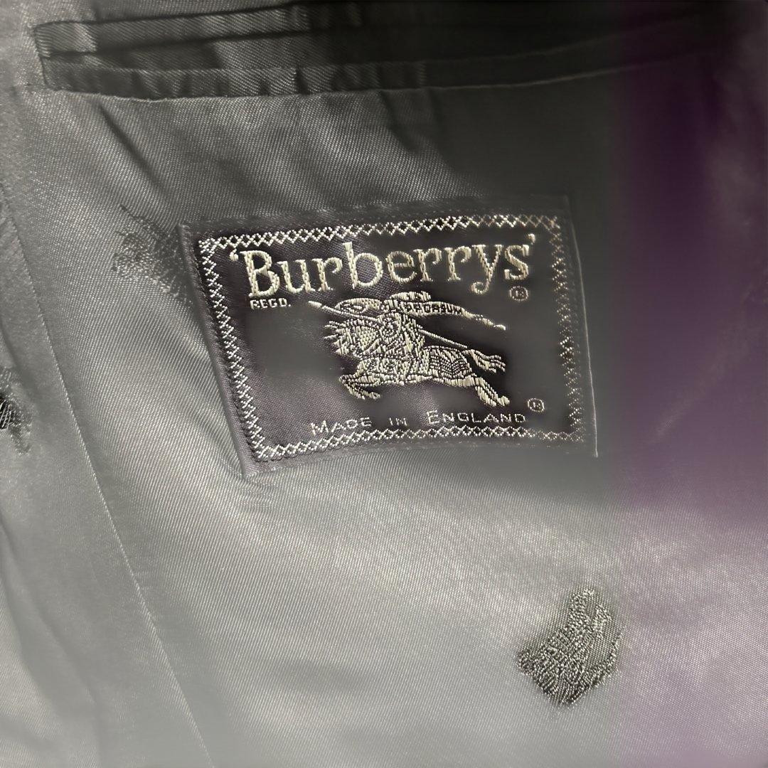 90s Burberryテーラードジャケット　エンブレム刺繍　金ボタン　紺ブレ