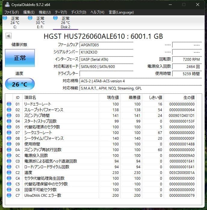 【中古品】HGST 3.5インチHDD 6TB 7200RPM
