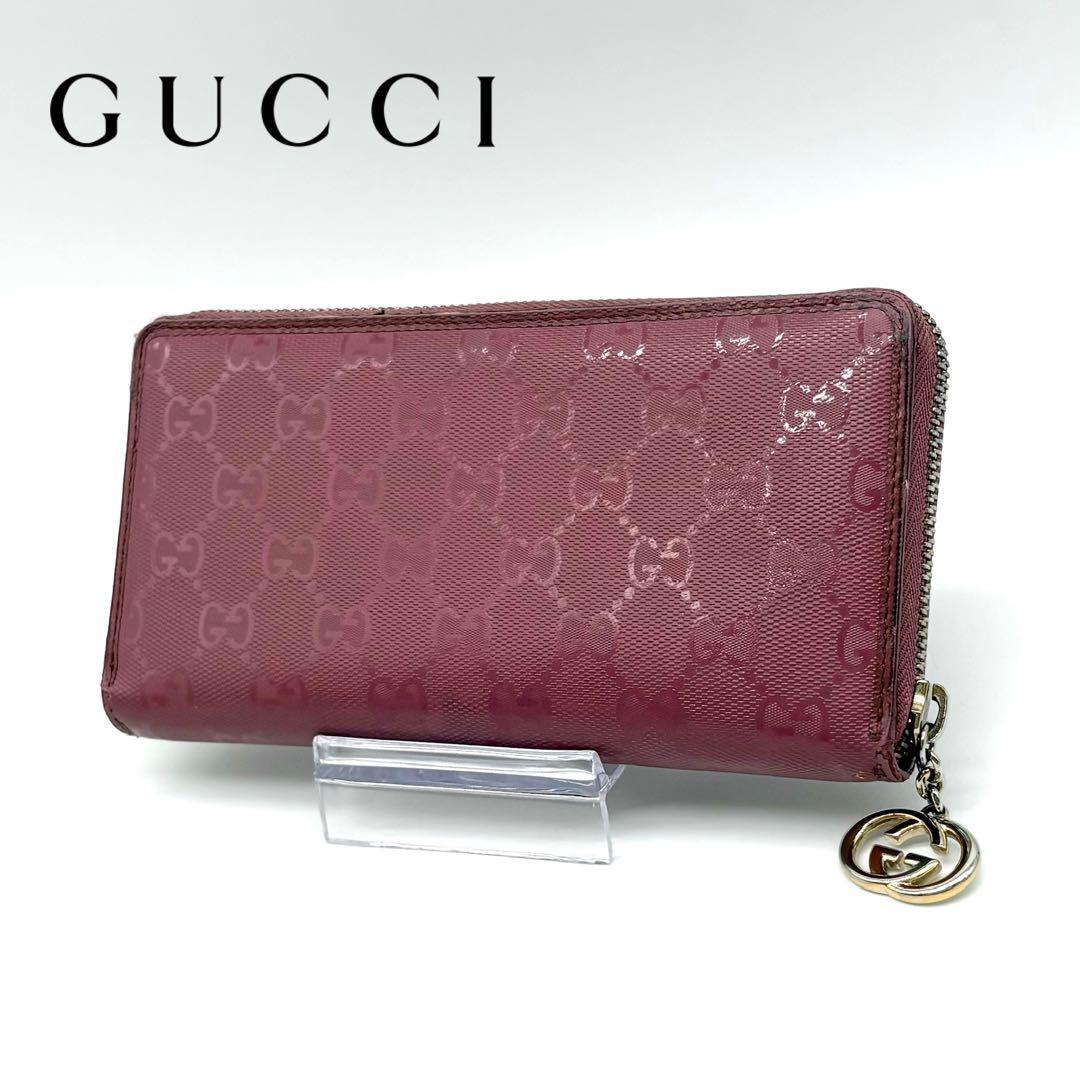 【美品】GUCCI レザー×PVC 長財布 GG総柄 インターロッキング ピンク