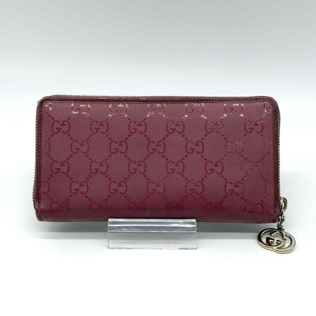 【美品】GUCCI レザー×PVC 長財布 GG総柄 インターロッキング ピンク