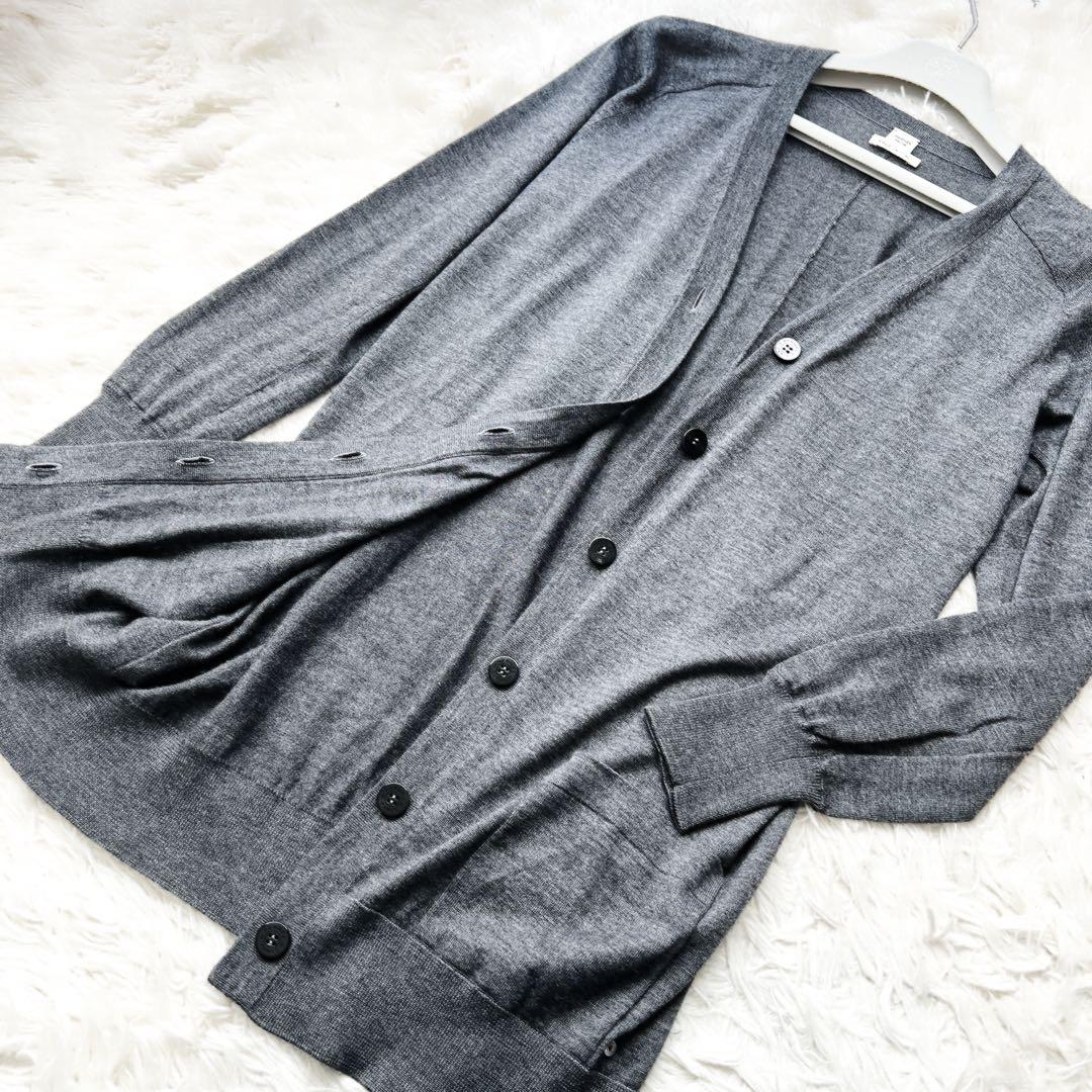 美品　HERMÈSエルメス　ロング　カーディガン カシミヤ×シルク グレー