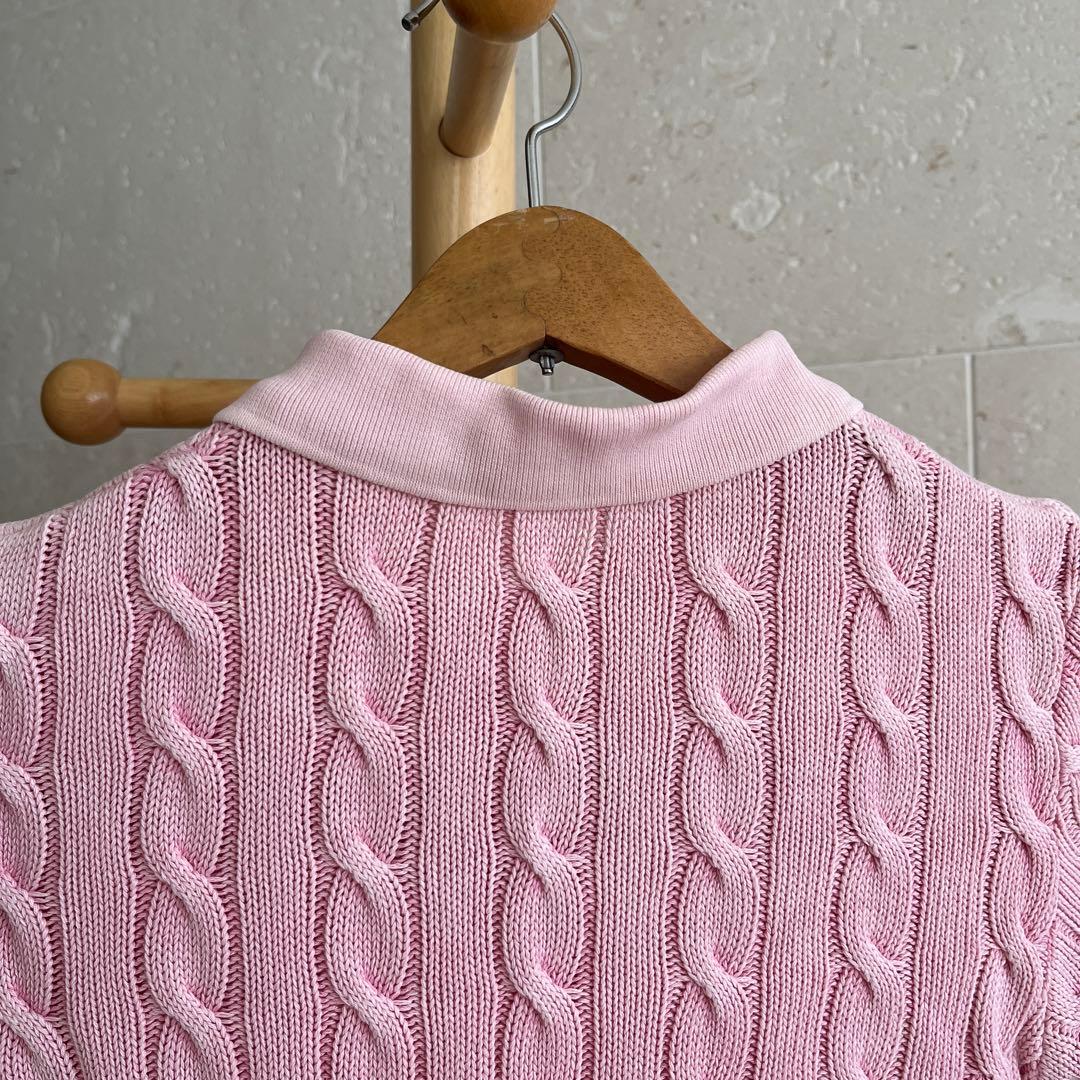 Polo Ralph Lauren ピンク ケーブル編み ポロシャツ S