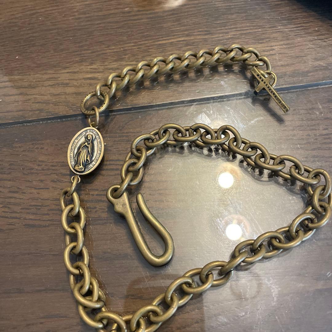 ブラス ウォレットチェーン 聖母マリアメダル付き 約60cm