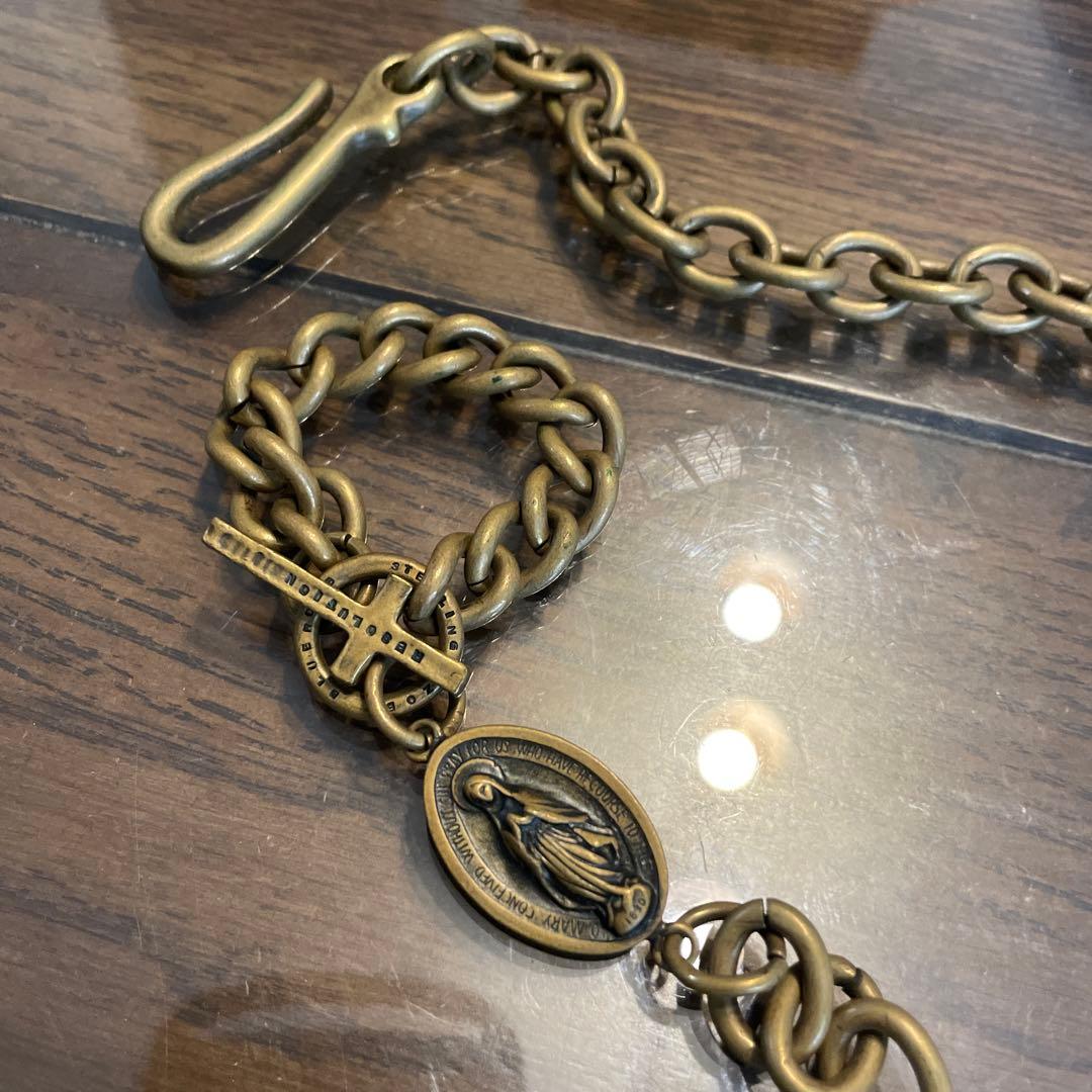 ブラス ウォレットチェーン 聖母マリアメダル付き 約60cm