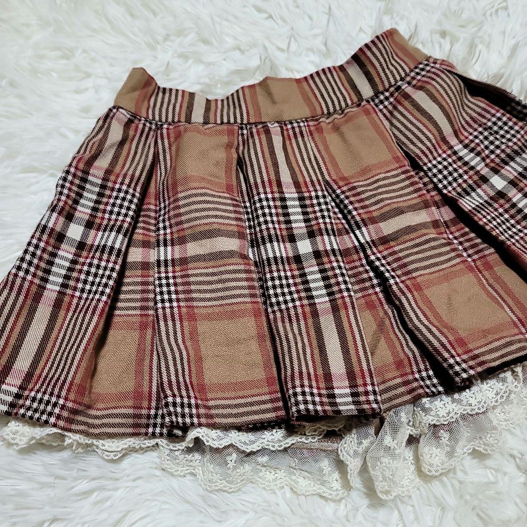 00s 希少 LIZLISA 起毛チェック柄 裾フリル プリーツスカパン 姫カジ