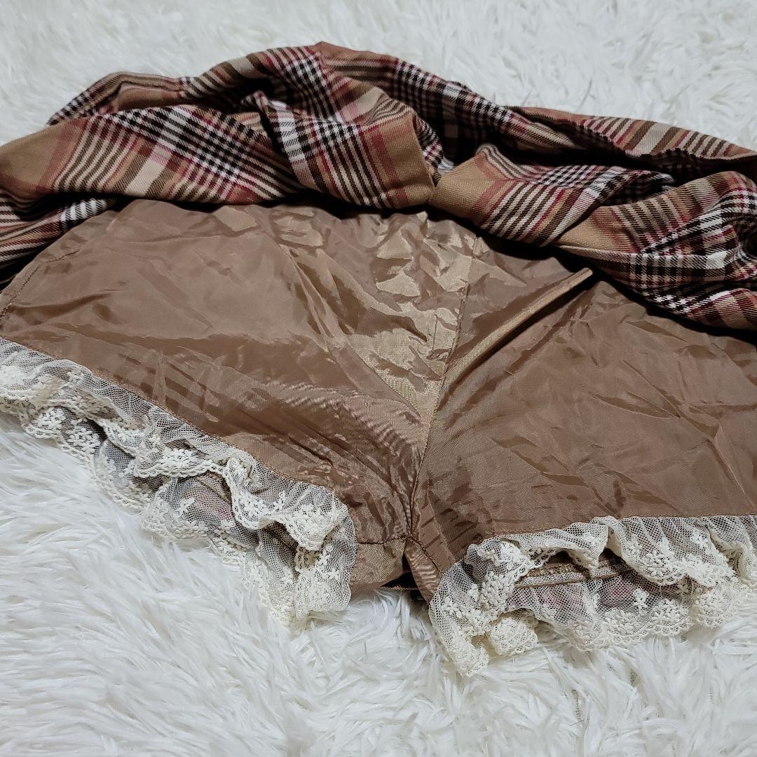 00s 希少 LIZLISA 起毛チェック柄 裾フリル プリーツスカパン 姫カジ