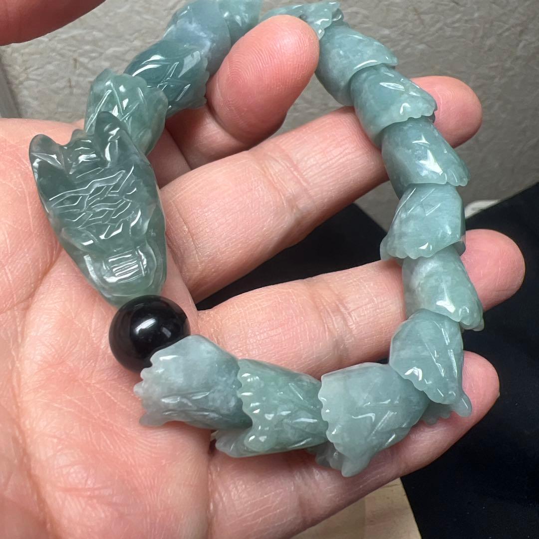 魔除けの王様モリオン黒水晶&全ての繁栄　　翡翠龍神ブレスレット