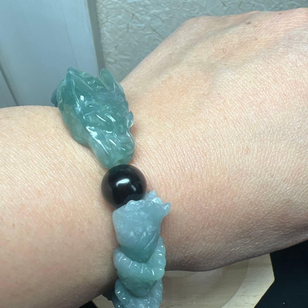 魔除けの王様モリオン黒水晶&全ての繁栄　　翡翠龍神ブレスレット