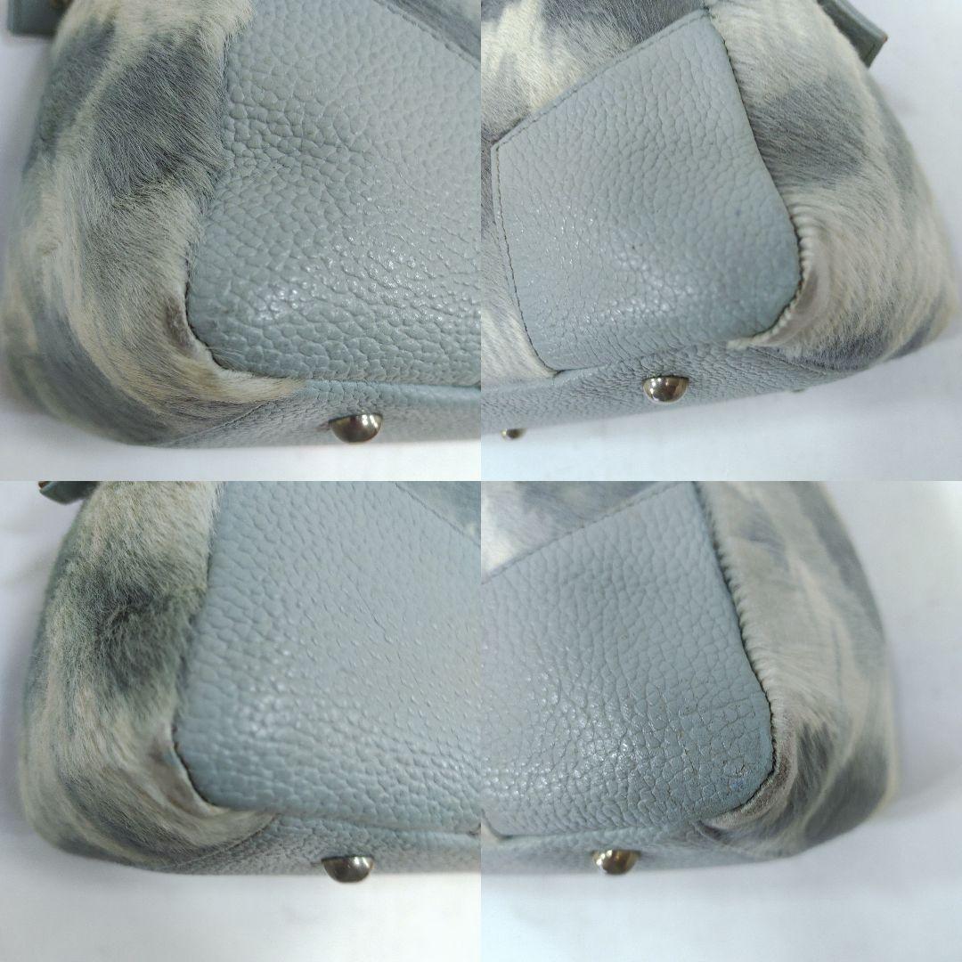 ヴィヴィアン ヤスミン ハンドバッグ レザー×ハラコ 肩掛 水色・グレー系