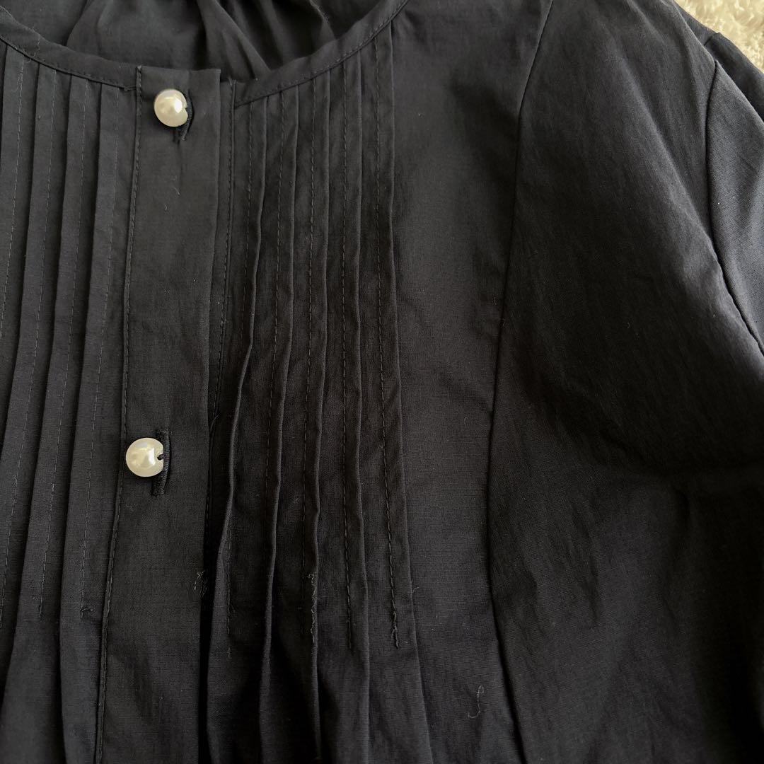 daiソーノ　フローイングフリルチュニックブラウス　ネイビー　パール