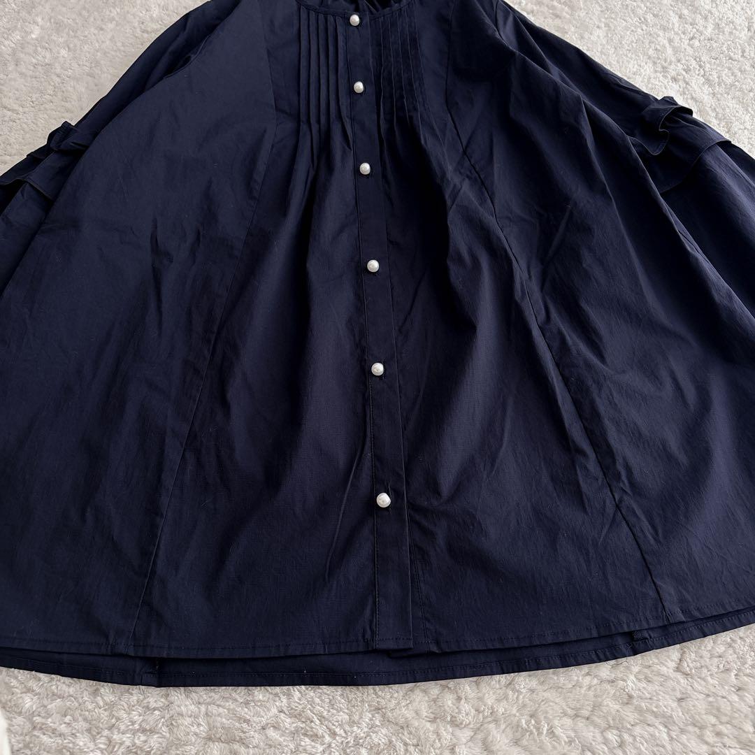 daiソーノ　フローイングフリルチュニックブラウス　ネイビー　パール