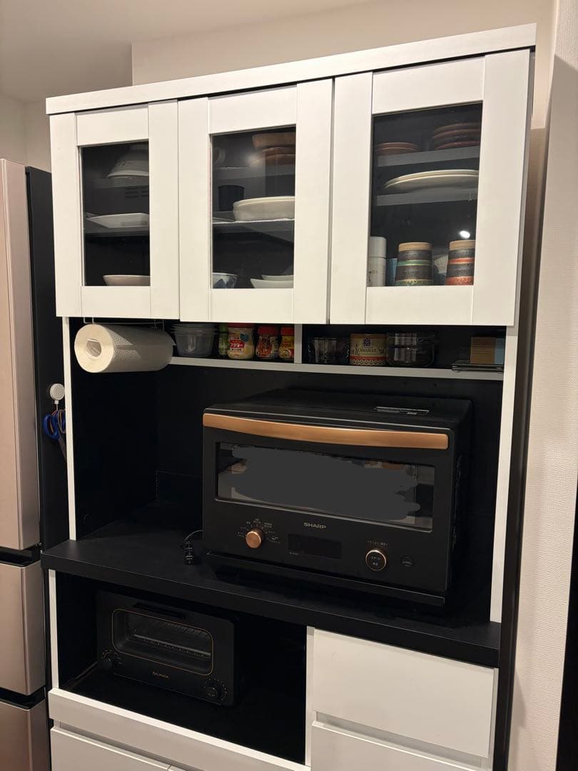 【値下げ】食器棚　カップボード　ブラックxホワイト