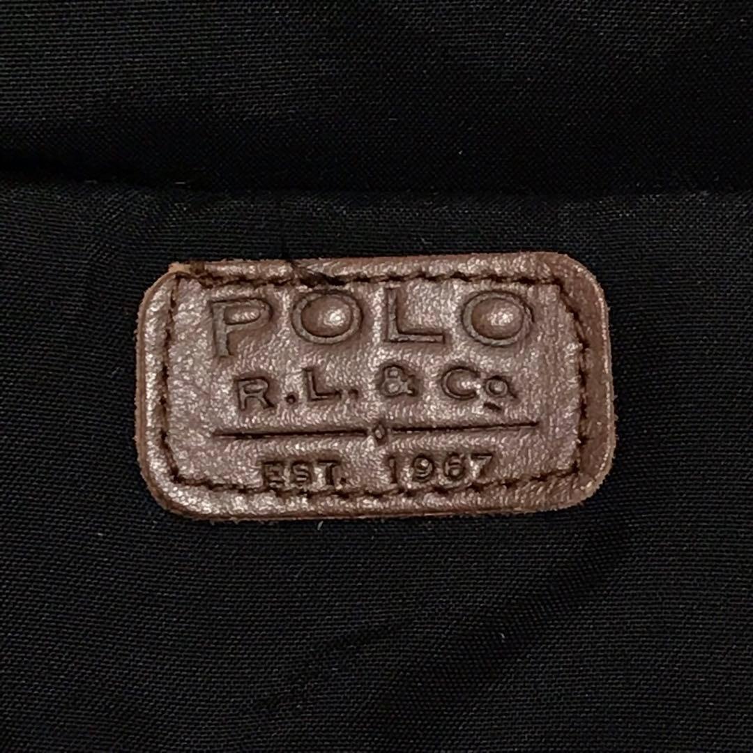 90s POLO ラルフローレン　ビンテージレザーヨークダウンベスト　ロゴ　黒色