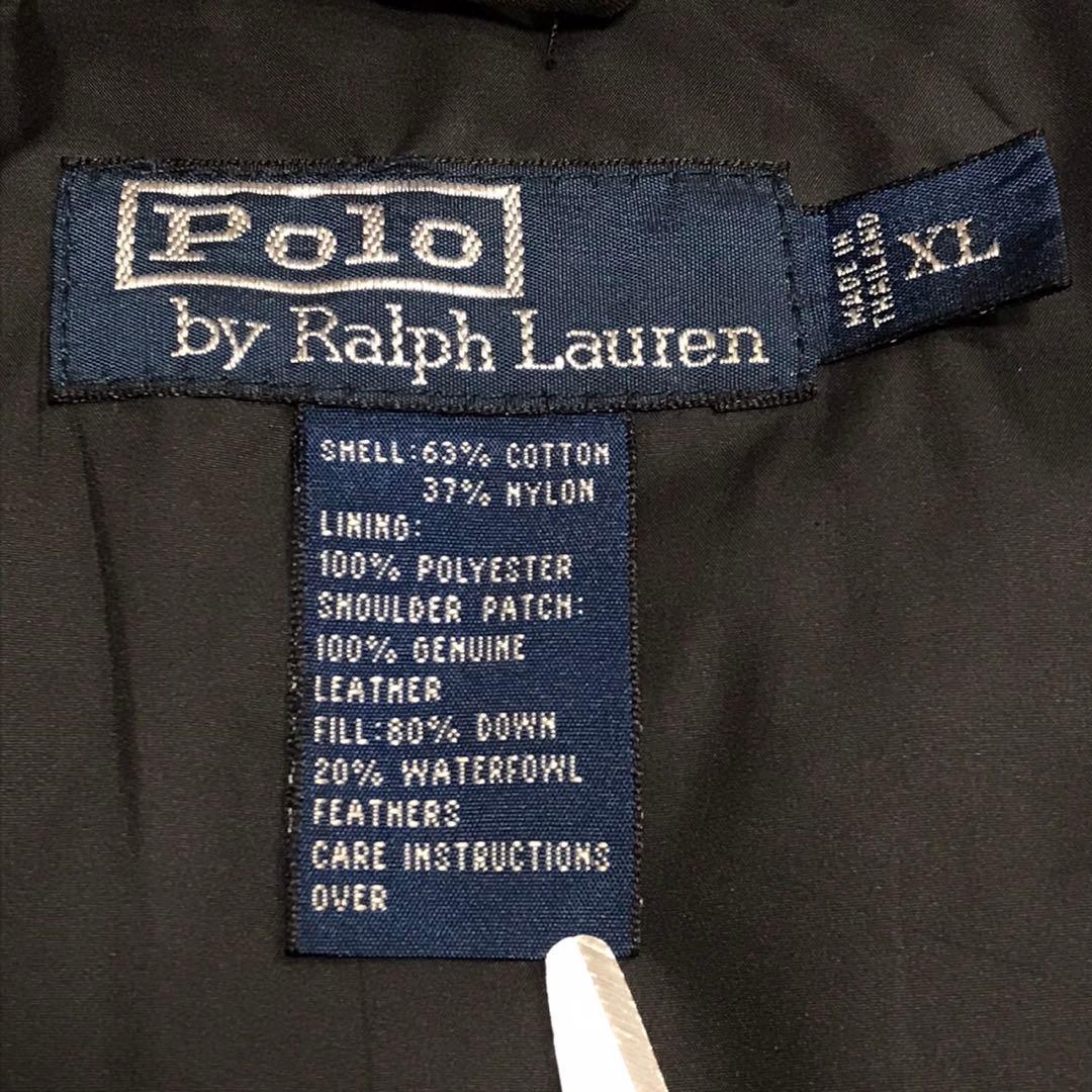 90s POLO ラルフローレン　ビンテージレザーヨークダウンベスト　ロゴ　黒色