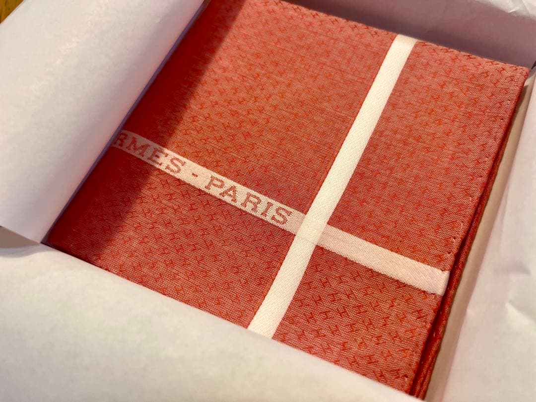 エルメス ハンカチーフ 《ジャカードH》　コクリコ色