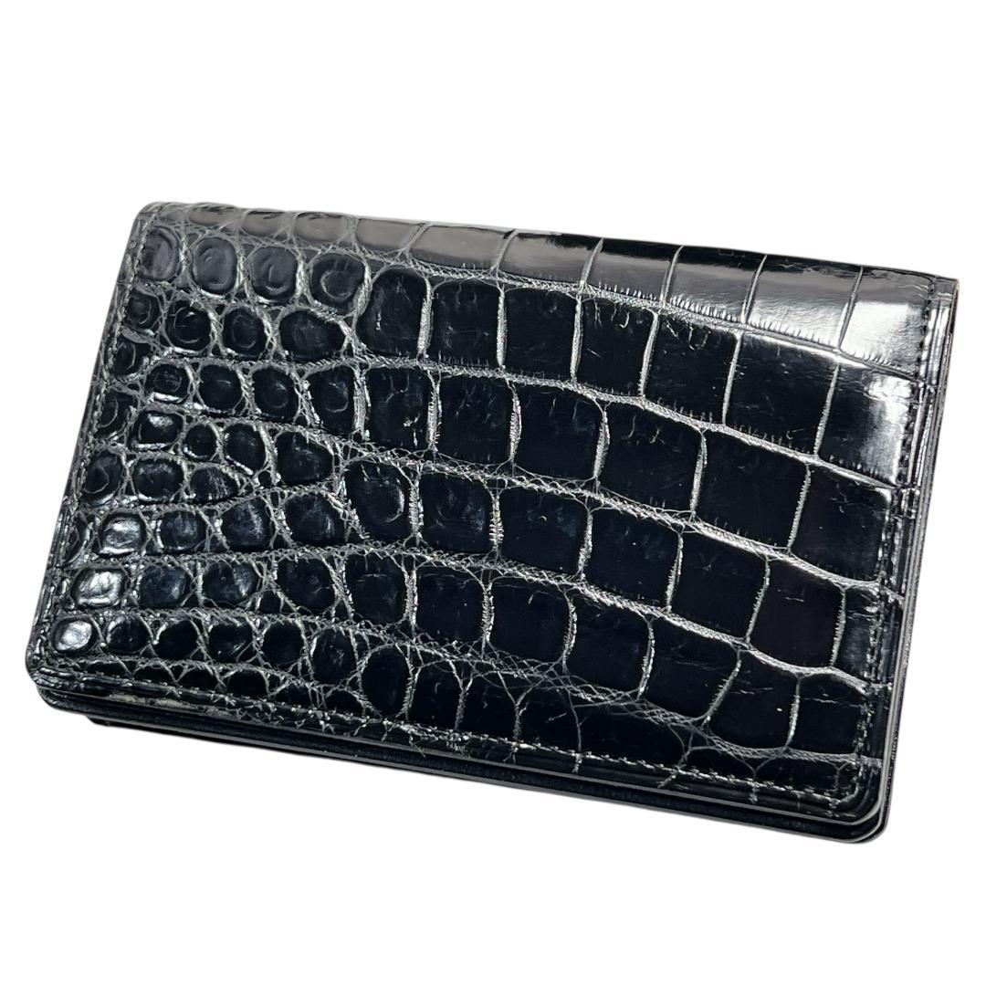 クロコダイル ビジネス用 名刺入れ epoi GANZO 黒 光沢　わに革