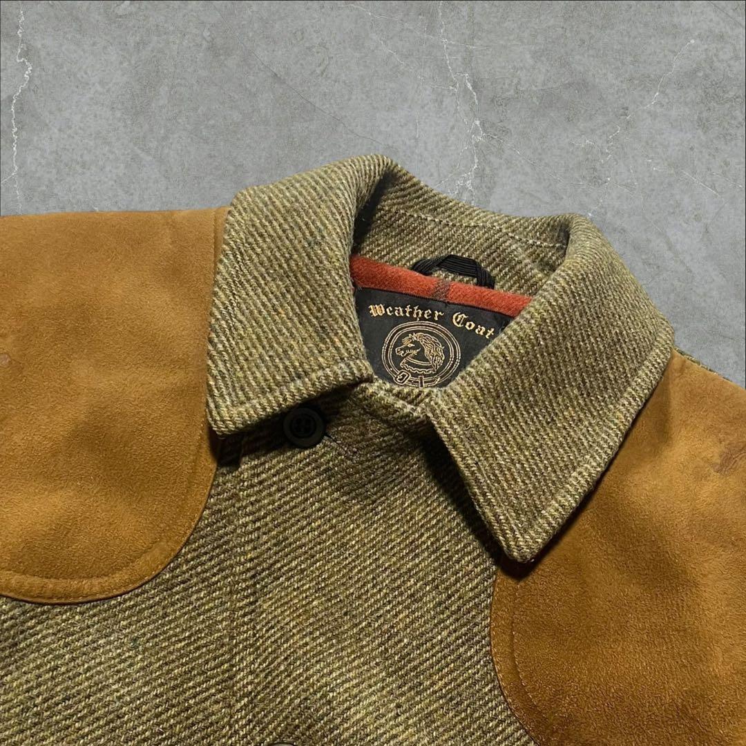70s80sWeatherCoatウールツイードハンティングジャケットUSA生地
