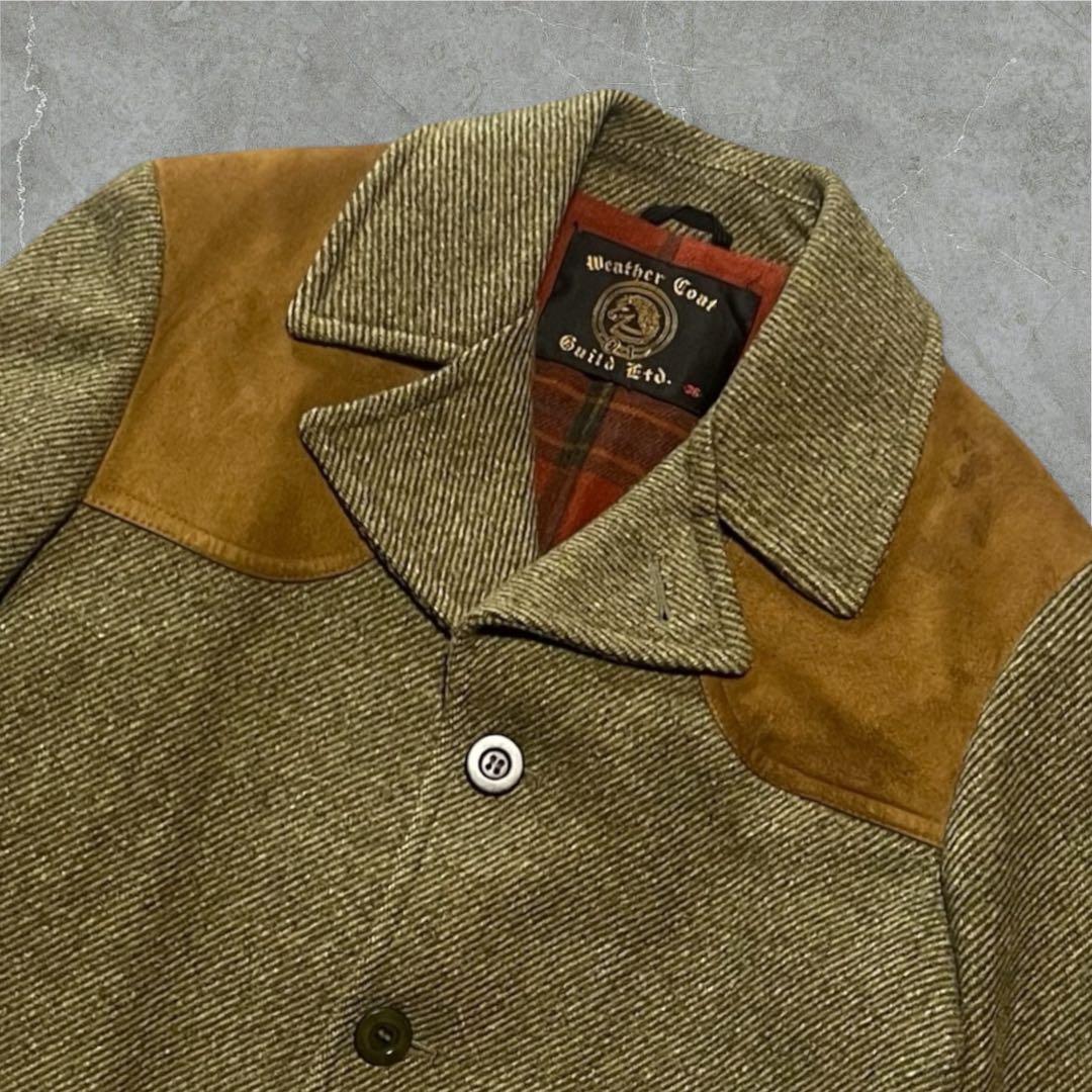 70s80sWeatherCoatウールツイードハンティングジャケットUSA生地