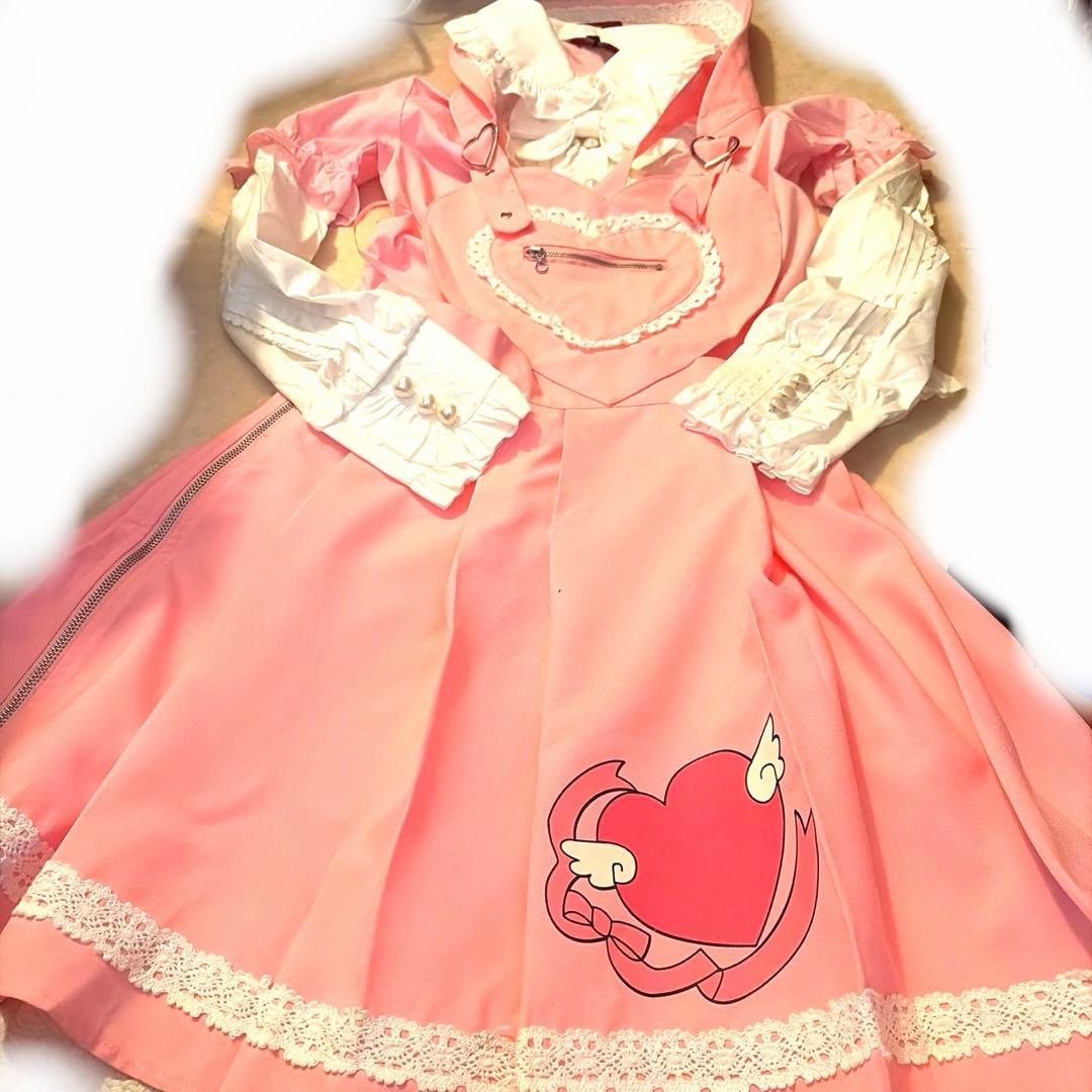 ロリータ　可愛すぎるハートエプロンドレスとブラウスのセット